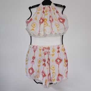 Sabo Skirt boho halter shorts set XS